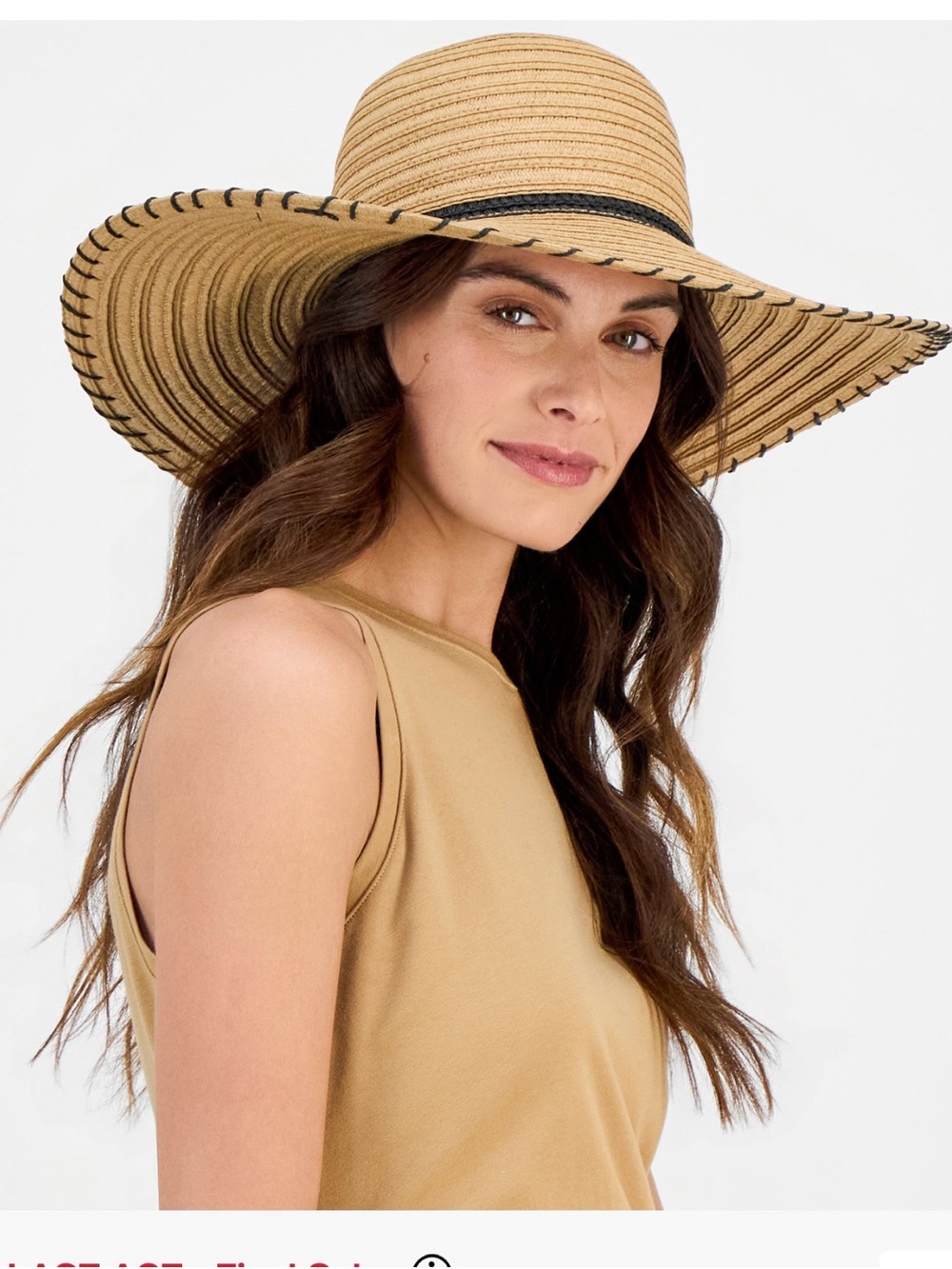 INC International Concepts Wide Brim Straw Hat in Tan with Black Trim